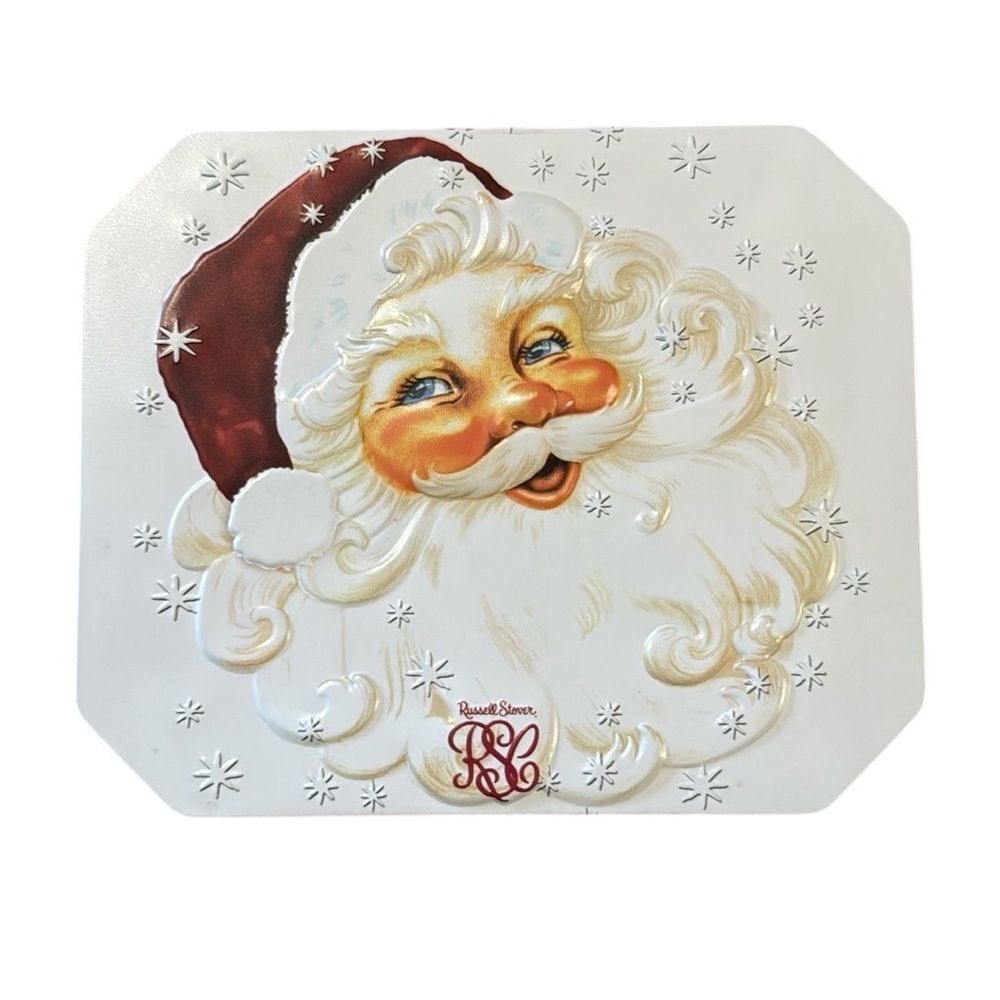 Vintage Hinged Russell Stover Jolly Santa Claus Tin Christmas Holidays Storage